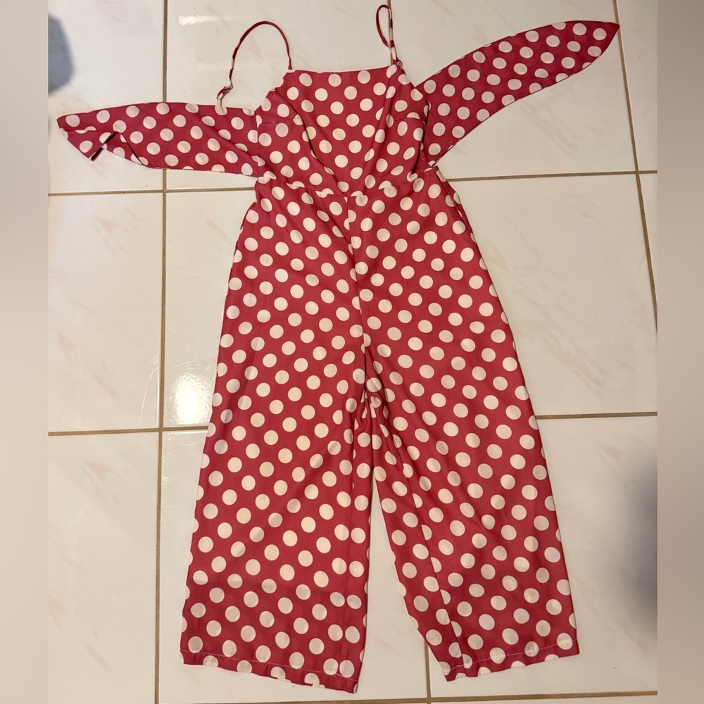 Lea & Viola Red and White Polka Dot  Jumpsuit